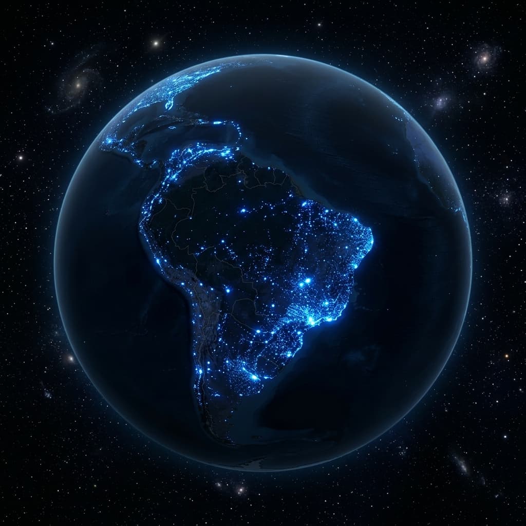 Globo iluminado destacando a América do Sul